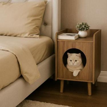 Imagem de Mesa de Cabeceira Pet em MDF 15mm Com Casinha Para Gato e Cachorro Apa