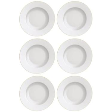 Imagem de Conjunto 6 Pratos em Porcelana para Pão Tramontina Elisa 17cm Borda Dourada Pão Jantar Almoço