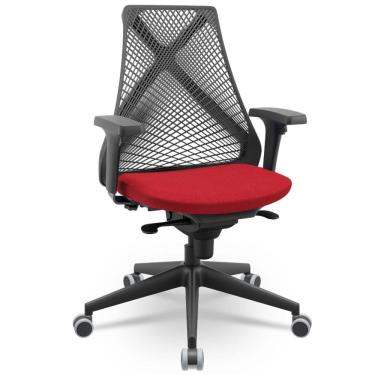 Imagem de Cadeira De Escritório Giratória Presidente Unix P03 Tela Cinza Crepe Vermelho - Lyam Decor