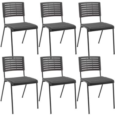 Imagem de Kit 06 Cadeiras Empilhável Fixa Escritório Multiuso Base Preta Kimi P03 Preto - Lyam Decor