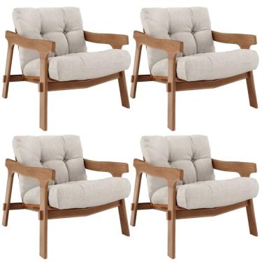 Imagem de Kit 04 Poltronas Decorativa Fixa Para Sala Living Ikary L02 Canela Linho Cru - Lyam Decor