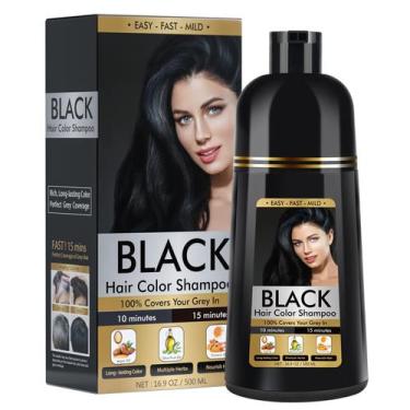 Imagem de Shampoo de tintura de cabelo BOJICA Black 500mL 3 em 1 para cabelos gr
