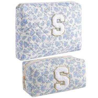 Imagem de Bolsa de maquiagem JOVAKIT Alphabet Cosmetic Bag 2 peças Blue Floral S