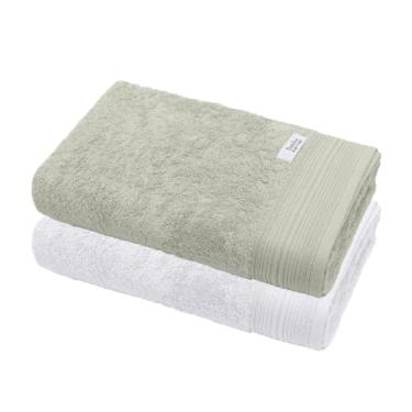 Imagem de Jogo de Toalha De Banho, Gigante, 2 Peças, 100% Bambu Natural, 86x160cm, Buettner, Alta Absorção, Toque Aveludado, Altihaus (Branco/Verde Lima)