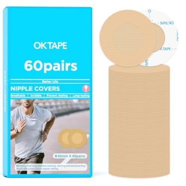 Imagem de OK TAPE Capas de mamilo para homens, 120 peças, bege, pastéis de mamilo, proteção sem atrito com centro não adesivo, protetores de mamilo para corrida, reuniões diárias e de negócios