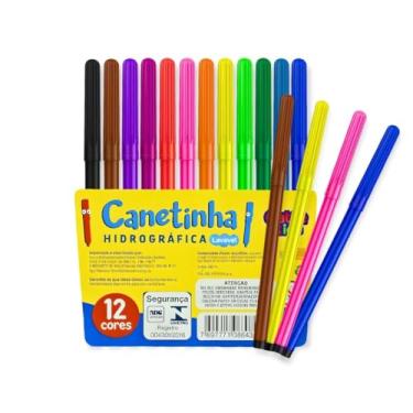 Imagem de Kit 03 Pacote Canetinha Hidrográfica 12 Cores Lavável Pintar