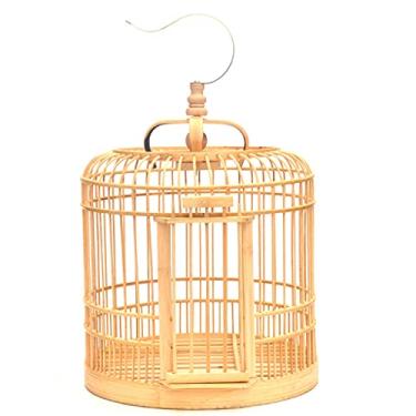 Imagem de Gaiola de pássaro de bambu feita à mão para gaiola de pássaro de papagaio pequeno gaiola de pássaro simples gaiola ornamental, adequada para pássaros pequenos, canários, ninho de pássaros do amor (cor