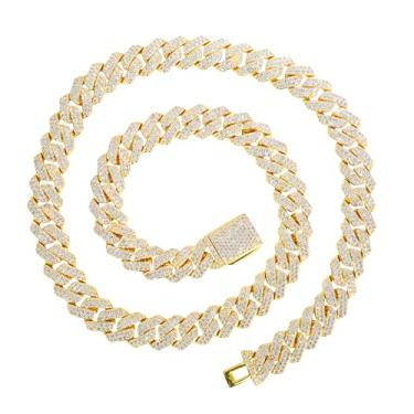 Imagem de MRDOPELUX Corrente cubana Miami Iced Out para homens, 12 mm 5A+ Bling CZ Colar cubano para mulheres, 12mm, 20in, Latão, Zircônia cúbica