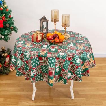 Imagem de DwEllAid Toalha de Mesa de Natal Toalha de Mesa Descartável Toalha de Mesa de Vinil com Forro de Flanela Toalha de Mesa de Oleado Toalha de Mesa À Prova D'Água (Vermelho e Verde, 60" (2 A 4 Assentos))