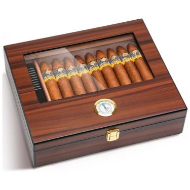 Imagem de Umidor de Charutos Bald Eagle, Caixa com Visor de Vidro, Umidade Controlada com Higrômetro, Estojo de Madeira de Cedro para 25-30 Charutos