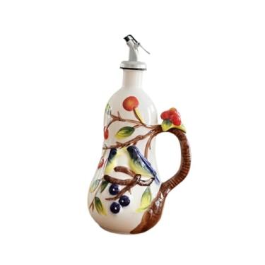 Imagem de ＫＬＫＣＭＳ Dispensador de óleo e vinagre de cerâmica com capacidade de 600 ml, evita derramamento, moderno, fácil de despejar, dispensador de molho de soja, Morango