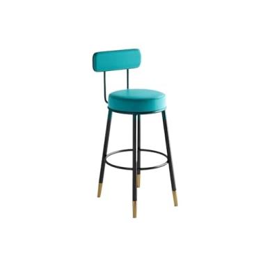 Imagem de hezhuhe2258 Cadeira de bar azul banqueta de ferro para cadeira alta de couro reclinável para uso doméstico, pés dourados (médio)
