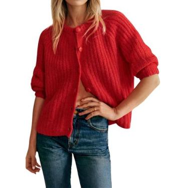 Imagem de Suéter de cardigã Bianstore, roupa casual de malha feminina, vermelho-