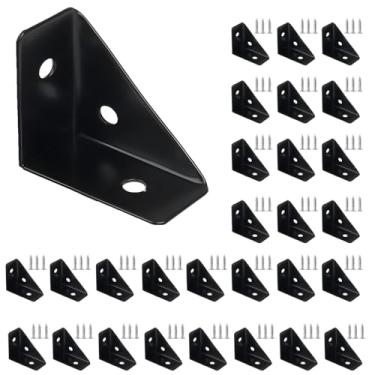 Imagem de 24pcs Shelf Brackets, Heavy Duty Triangular Bracket Fastener, Cold Rolled Steel Braces Joining Support, for Desk Bed Edge, Furniture Fastening(Black)