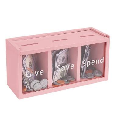 Imagem de Piggy Bank Mczxon Spend Save Give para crianças rosa acrílico/madeira