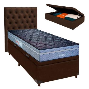 Imagem de Kit Cabeceira + Cama Box Bau + Colchão Solteiro Molas Ensacadas Petrus Paropas
