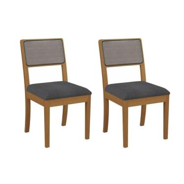 Imagem de Kit 2 Cadeiras De Cozinha Lola 2cmm001ca Premium Madeira Maciça 2 Un Carvalho-boucle Grafite-tela Grafite - Kappesberg