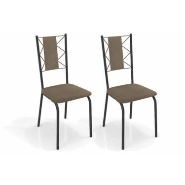 Imagem de Kit 2 Cadeiras De Cozinha Lisboa 2c076prf Aço 2 Un Preto-ano Capuccino - Kappesberg