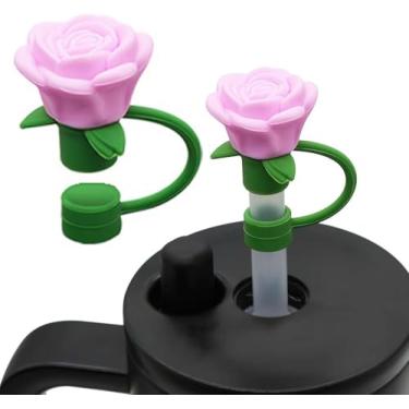 Imagem de Capas de palha de flor rosa de 10 mm para copo Stanley, cobertura de palha de flor, capa de canudo de silicone à prova de poeira, pontas de canudo de flor, tampa de poeira para acessórios de 30 e