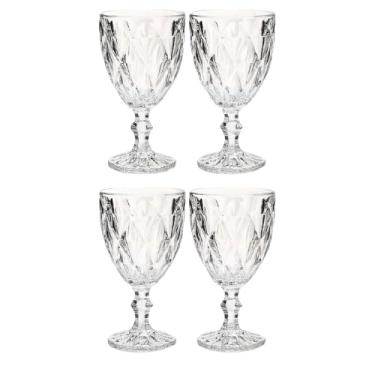 Imagem de Conjunto de 4 Taças de Vidro Transparente, Design Texturizado em Relevo, 340ml, 16,5cm Altura, Ideal para Água, Suco e Refrigerante, Base Ondulada, Estilo Clássico