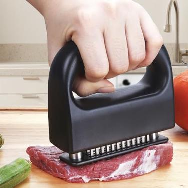 Imagem de Ferramenta de amaciador de carne com 48 agulhas com cabo ergonômico Ferramenta de perfuração de bife portátil para preparação de carne de porco, 1 peça (preta)