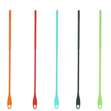 Imagem de 5 peças de escova de canudo de silicone, 6 mm, colorido, macio, extralongo, limpador de canudo dobrável, ferramenta de limpeza de canudo pendurado, escova de lavagem reutilizável e fina para canudo de