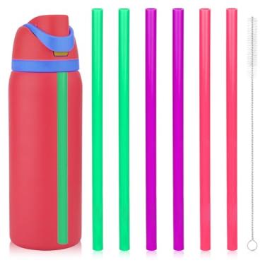 Imagem de 6 peças de substituição de canudos para Owala FreeSip 1,134 g, canudos de plástico reutilizáveis com escova de limpeza para garrafa de água de silicone de aço inoxidável isolado copo copo acessórios
