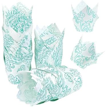 Imagem de Forros de muffin para assar, 200 peças de papel pergaminho antiaderentes para cupcake, festa, aniversários, casamento, Natal (nuvem verde impressa em branco)