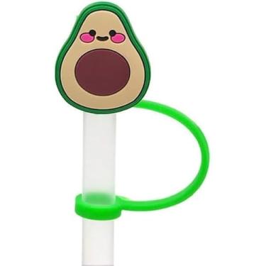 Imagem de Tampa de palha de abacate verde, capa fofa de silicone para copo Stanley, canudo à prova de poeira, pontas de canudo reutilizáveis, dispensadores de canudo, acessórios de cozinha