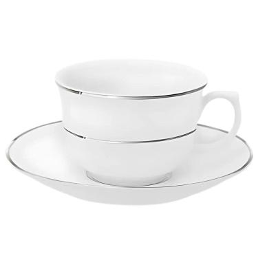 Imagem de Xicara Café Com Pires 240Ml Porcelana Borda Prata Diamond