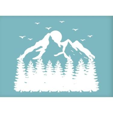 Imagem de Estêncil de serigrafia com estampa de montanha, 19,5 x 14 cm, estêncil de argila azul celeste, estêncil autoadesivo de transferência de malha para fazer joias, pintura em madeira, decoração faça você