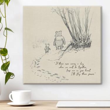 Imagem de Decoração clássica de arte de parede Ursinho Pooh If There Ever Comes a Day Citação Pintura em tela Imagens Impressão Emoldurada Arte Pronta para Pendurar para Quarto de Bebé em Casa (20 x 20 cm)