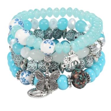 Imagem de Pulseira de contas coloridas multicamadas elásticas para mulheres, conjunto de pulseiras com berloques empilháveis, joias modernas, presentes, One Size, Vidro, Sem Pedra Preciosa