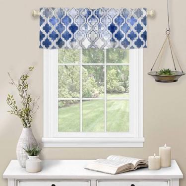 Imagem de Cortina de cozinha marrocos azul para janela, arte abstrata, grafite, bolso para varão, decoração de cozinha, tratamento de janela para quarto, sala de estar, 137 x 45 cm