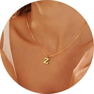 Imagem de Colar com pingente de inicial personalizada A-Z, joia minimalista de aço inoxidável para mulheres, pingente de alfabeto personalizado, F, Aço inoxidável, Sem Pedra Preciosa