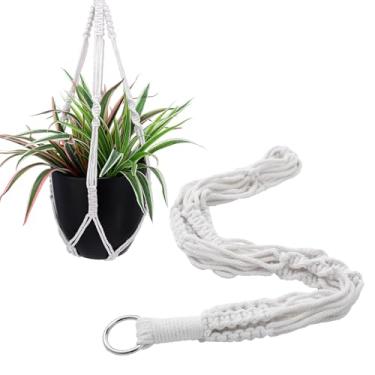 Imagem de KFHENSOMR Cabide para plantas de macramê Boho pendurado para plantas de interior, corda decorativa de algodão trançado, suporte de vaso de flores com anéis de gancho de metal para decoração de casa ao
