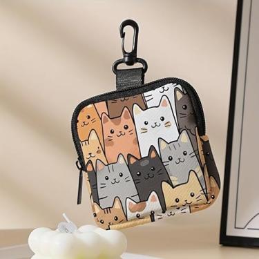 Imagem de Mini porta-moedas – Bolsa multifuncional com zíper para chaves, moedas, fones de ouvido, batom e cartões, organizador de cabos de dados, acessórios de bolsa de gato fofa