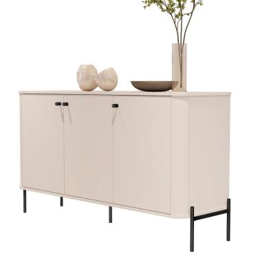 Imagem de Aparador Buffet Tucupí Sala Com 3 Portas E Pés De Metal Off White-preto