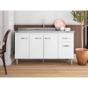 Imagem de Balcão Armário Para Cozinha Com Tampo 150 Cm Gabriela Branco