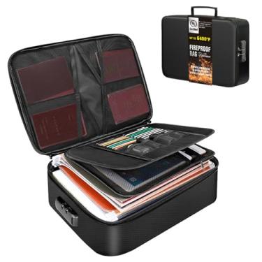 Imagem de Yeetenolov Bolsa à prova de fogo com fechadura, organizador de documentos à prova d'água à prova de fogo para armazenamento seguro – Estojo de armazenamento de arquivos de grande capacidade para casa
