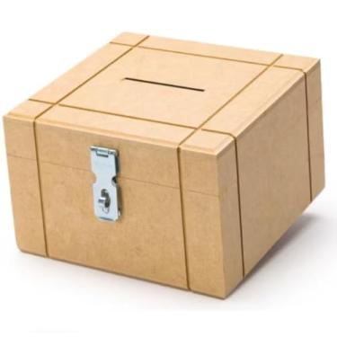 Imagem de Caixa Cofre Cofrinho com Acabamento RISCADO MDF Crú Com Fecho Para Cadeado (Não acompanha Cadeado)