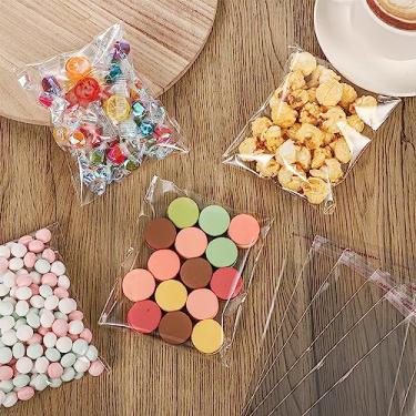 Imagem de 300 unidades de sacos de celofane autovedantes de 10 x 14 cm, sacos de guloseimas transparentes resseláveis para embalagem de presente, pipoca de biscoito de doces para casamento, dia dos namorados