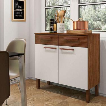 Imagem de Balcão De Cozinha Ambiente Nala Nogueira Off White Ripado - Kits Paraná