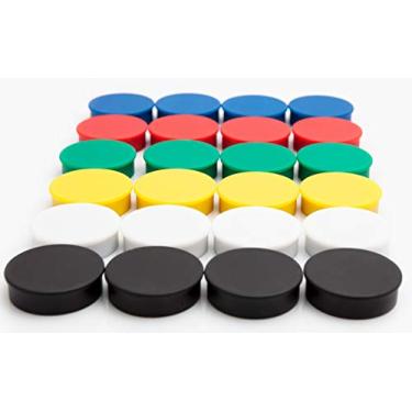 Imagem de Bullseye Office 24 ímãs redondos de geladeira de cores sortidas, em forma de botão, pequenos discos magnéticos coloridos para cozinha, armário ou sala de aula, suprimentos de quadro branco perfeitos
