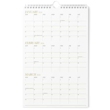 Imagem de Karto Calendário de parede de 3 meses 2026 - vertical 28 x 43 cm de janeiro de 2026 a junho de 2027 - Aumente sua produtividade e planejamento fácil com o calendário mensal estético - dourado