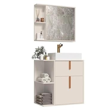 Imagem de Kit Armário Organizador Gabinete P/Banheiro Com Espelheira E Cuba2 Portas (Argos Off White)