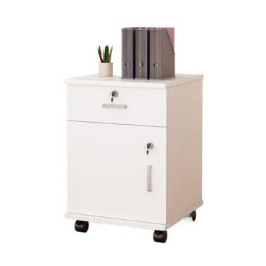 Imagem de Armário de Arquivos Armário de arquivo escritório armário baixo móvel travamento simples com organizador gaveta(Branco)