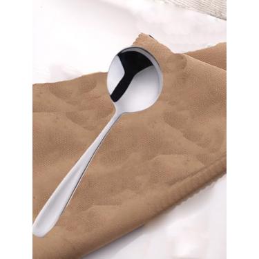 Imagem de Cabeças redondas de aço inoxidável, alças longas, colher de sopa de metal, colher de sobremesa para casa, cozinha, restaurante, V prata