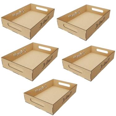 Imagem de Kit com 5 Bandejas Decorativas em MDF Cru 2,5 mm – Personalizáveis com Recortes (Coração, Estrela, Frases, Lisa) para Festas e Eventos (Te Amo)