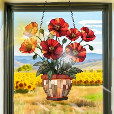 Imagem de Acrílico colorido, apanhador de sol, decoração de janela suspensa de flores, arte de parede de arco-íris, para sala de estar, quarto, varanda, interior e exterior, jardim, enfeites de Natal, decoração